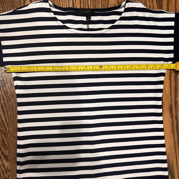 J. Crew Striped Relaxed Cotton Shift Mini Dress, Navy Blue White 3/4 sleeve, S - Picture 10 of 11